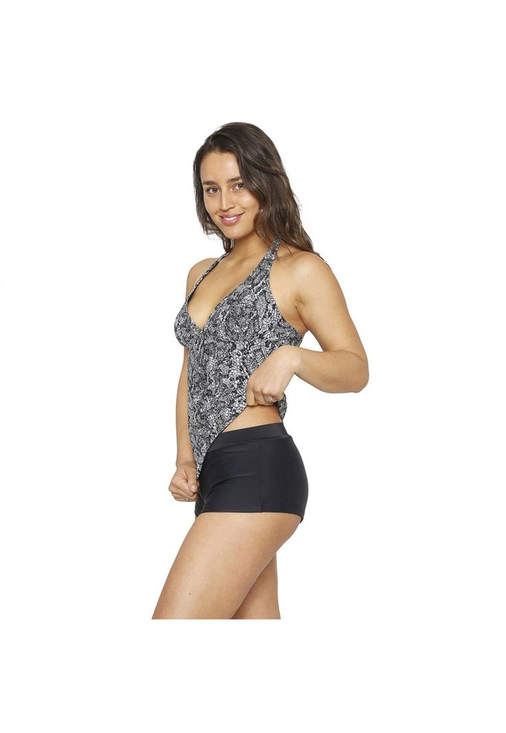 Traje de Baño Tankini Mujer H2O Wear Halter Vuelos Gris Claro-7