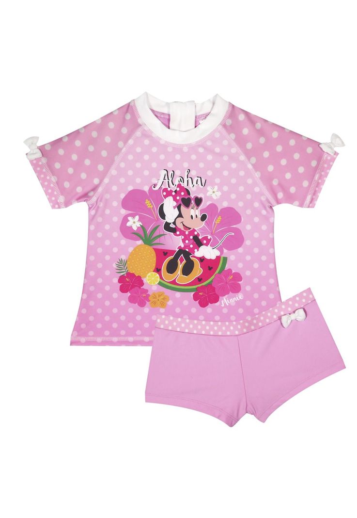 Traje de Bano Bebe Nina Set UV 30 Disney Minnie Rosa Rosado 9 A 12 Meses
