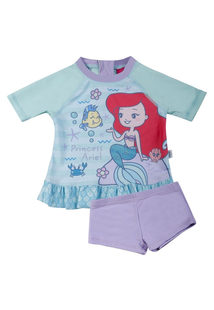 Traje de Bano Bebe Nina Set UV 50 Disney Ariel Turquesa