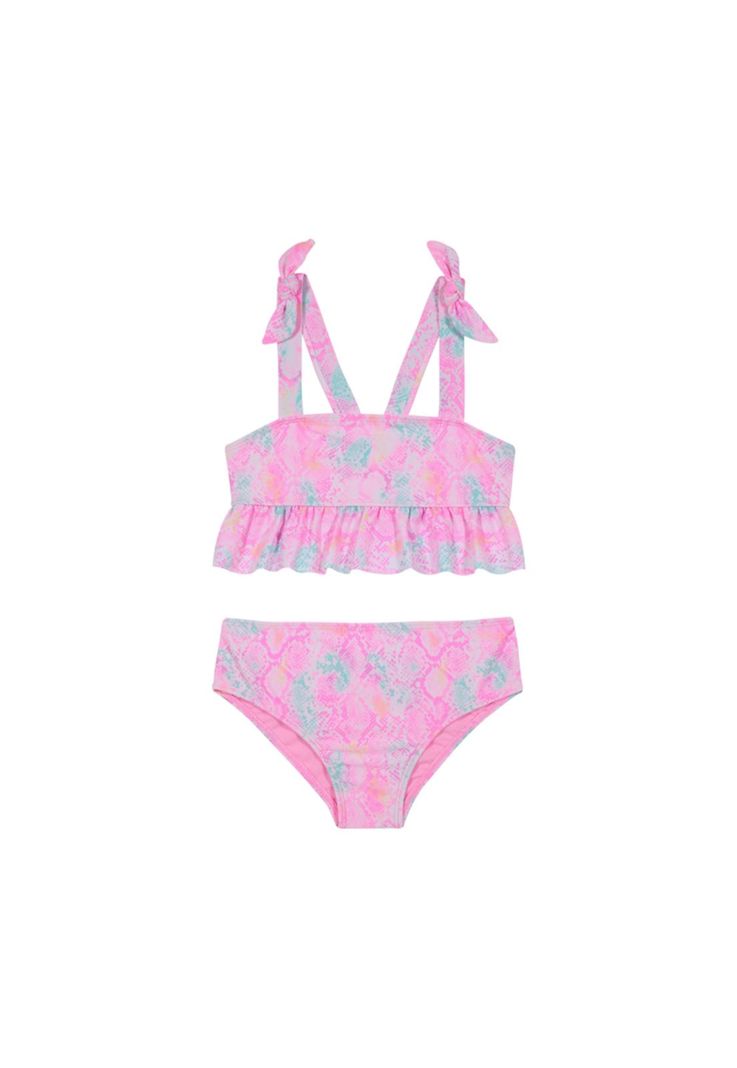 Traje de Baño Bikini UV30+ con Vuelos para Niña Rosado-1