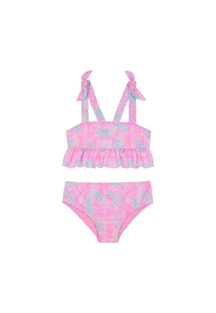 Traje de Baño Bikini UV30+ con Vuelos para Niña Rosado-0
