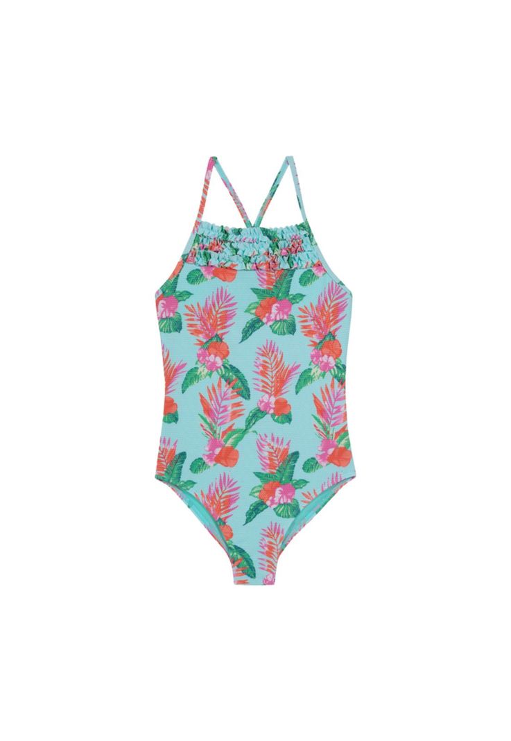 Traje de Baño Niña Entero UV30 Textura Celeste H2O Wear-0
