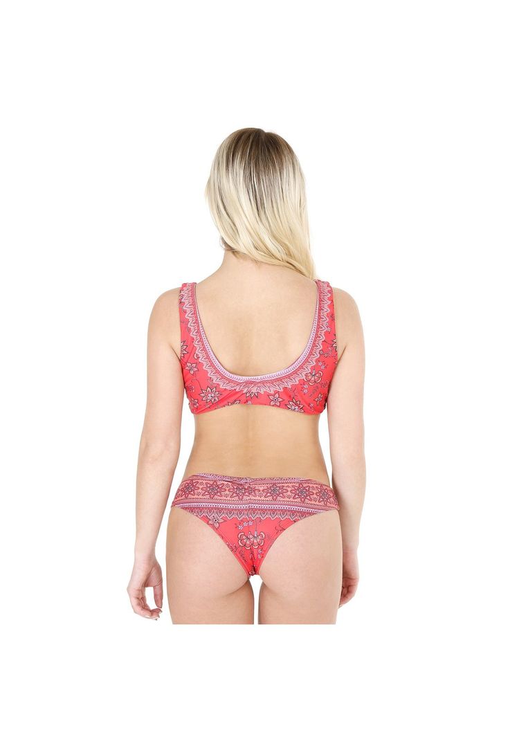Traje de Baño Bikini Top Camiseta para Mujer Rojo-1