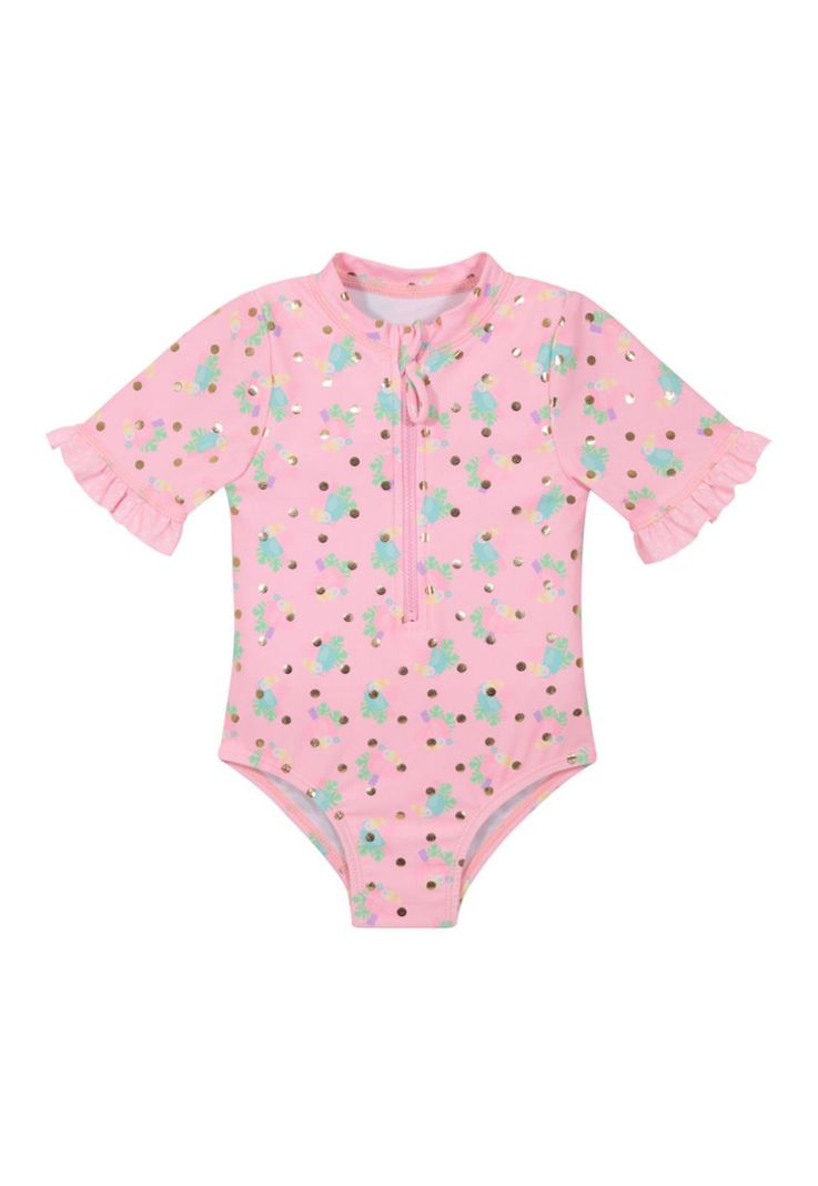 Traje de Bano Bebe Nina Manga Corta UV50+ H2O Wear Rosado 9 A 12 Meses