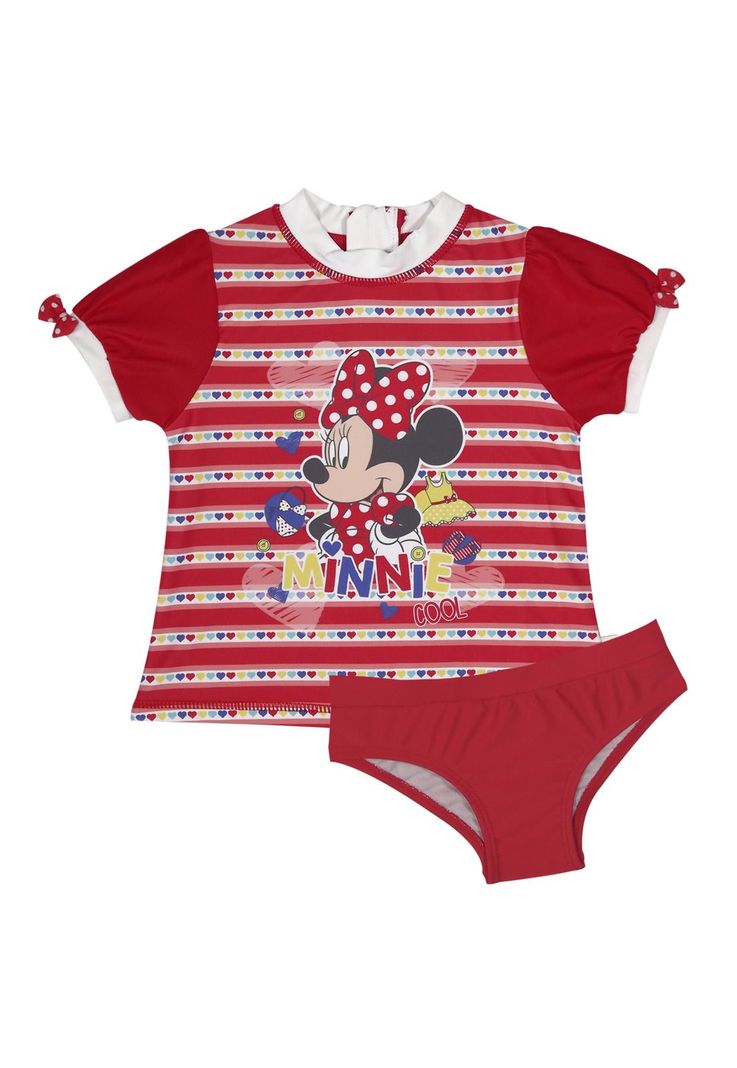 Traje de Bano Bebe Nina Set UV 50 Disney Minnie Rojo Amaranto 9 A 12 Meses
