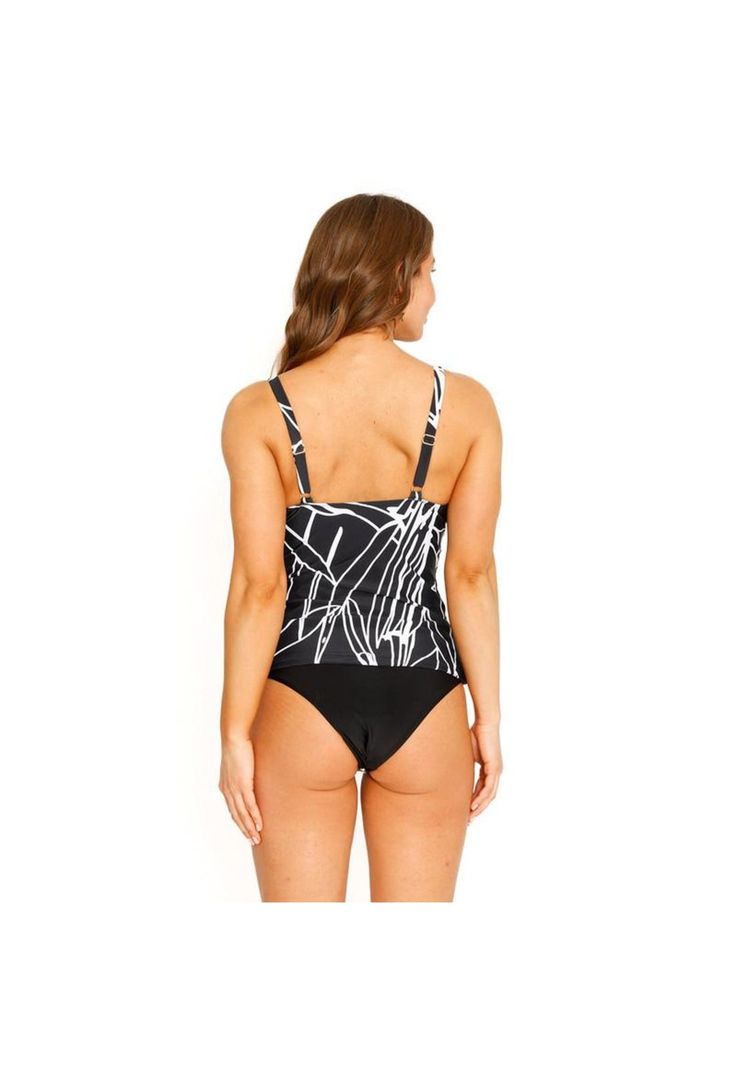 Traje de Baño Tankini Top Copas Estampado para Mujer Negro-4