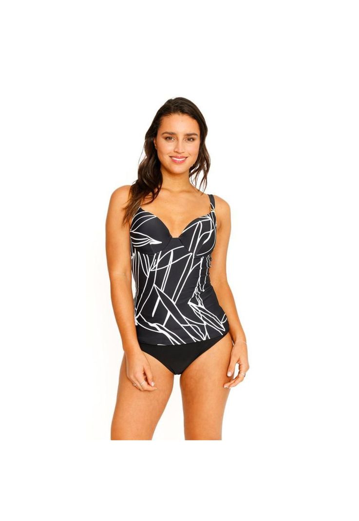 Traje de Baño Tankini Top Copas Estampado para Mujer Negro-6