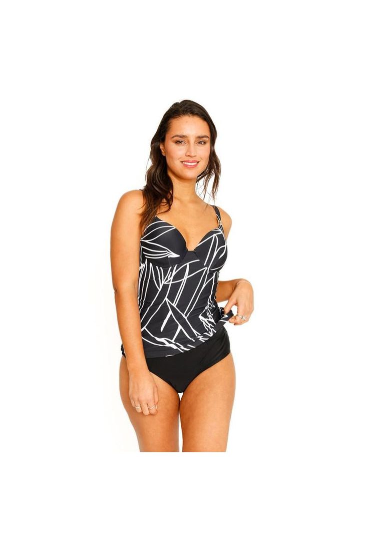 Traje de Baño Tankini Top Copas Estampado para Mujer Negro-7
