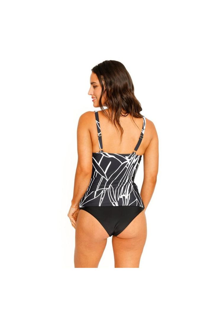 Traje de Baño Tankini Top Copas Estampado para Mujer Negro-8