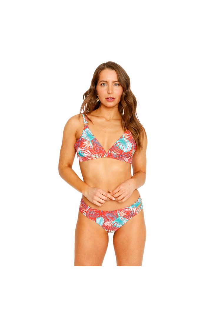 Traje de Baño Bikini Top Banda Doble para Mujer Rojo-0