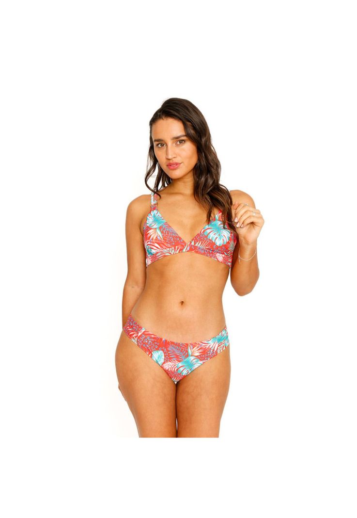 Traje de Baño Bikini Top Banda Doble para Mujer Rojo-1