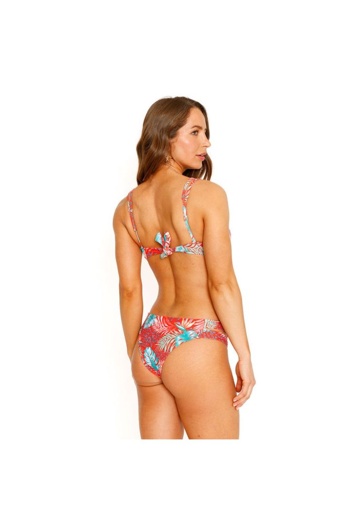 Traje de Baño Bikini Top Banda Doble para Mujer Rojo-5