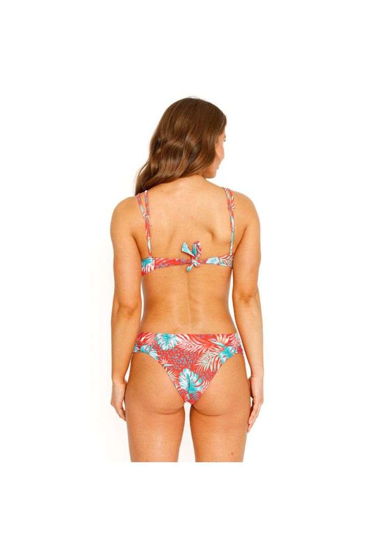 Traje de Baño Bikini Top Banda Doble para Mujer Rojo-6