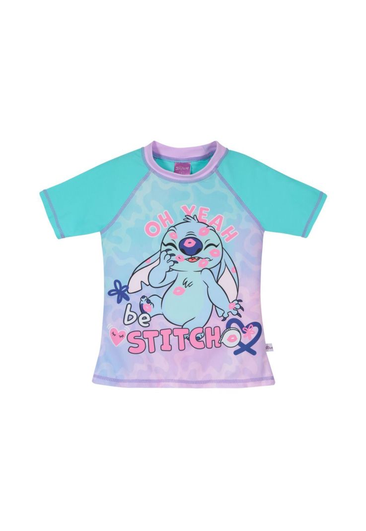 Polera Niña Manga Corta UV 50+ Disney Stitch Celeste-0