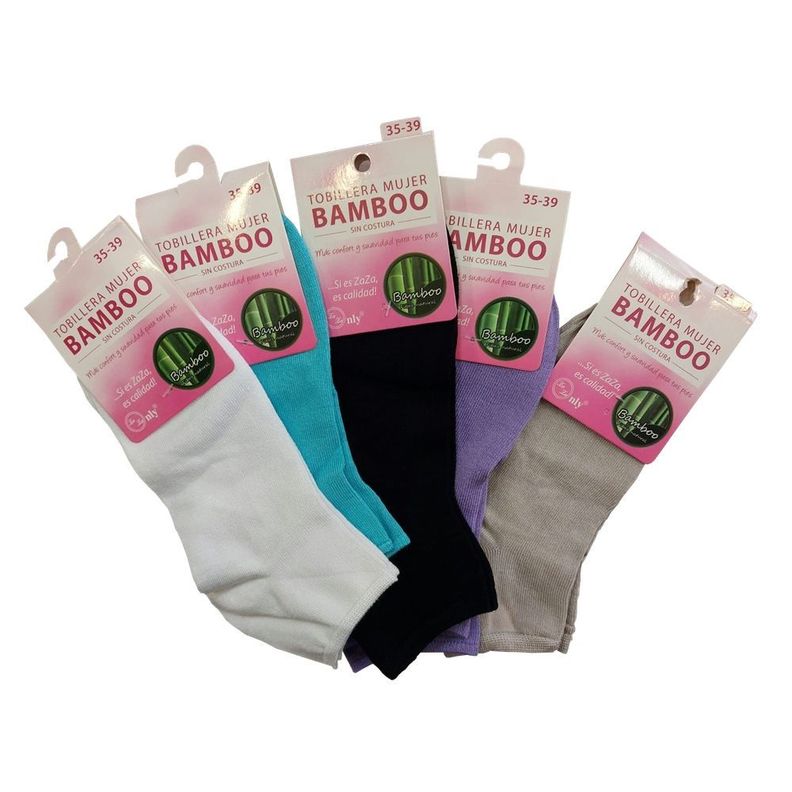 5 Pares Tobillera Mujer Bamboo Sin Costura Colores Surtidos 35-39-0