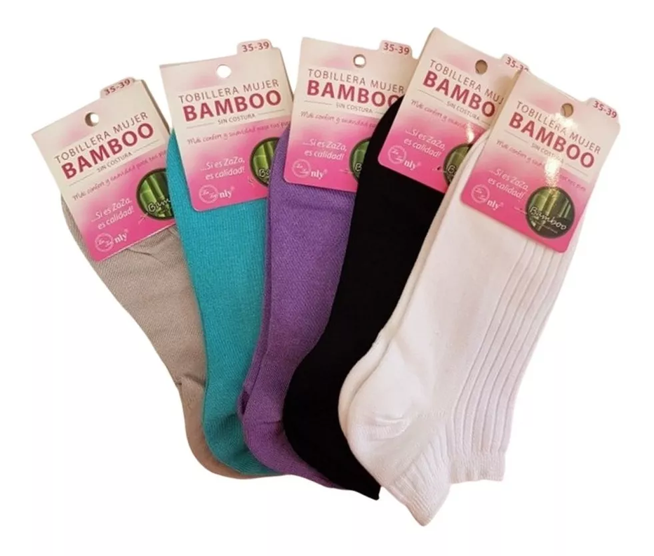 5 Pares Tobillera Mujer Bamboo Sin Costura Colores Surtidos 35-39-1