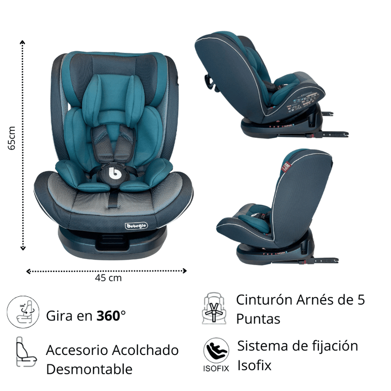 Silla Toda Etapa 360 Isofix Bebeglo RS-3840-4 Verde Gris-1