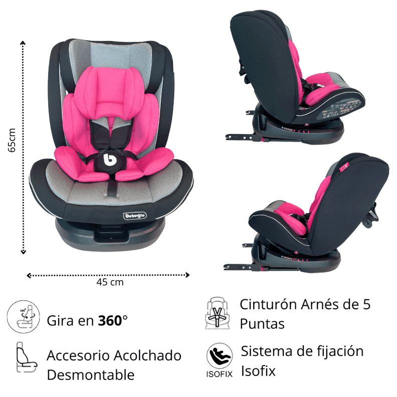 Silla Toda Etapa 360 Isofix Bebeglo RS-3840-2 Fucsia-1