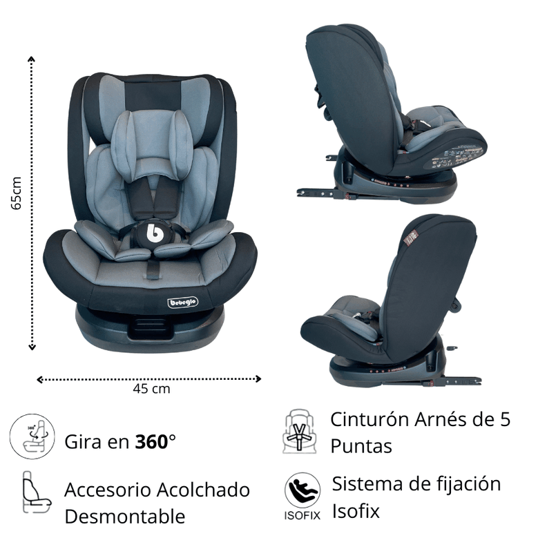 Silla Toda Etapa 360 Isofix Bebeglo RS-3840-1 Gris-1