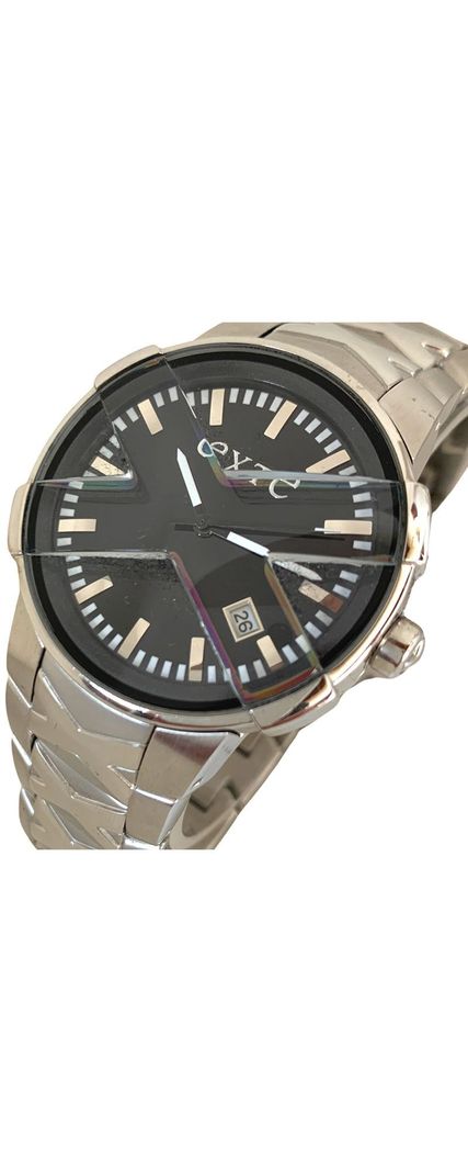 Reloj Análogo Clásico Exté Plateado Esfera Negra-1