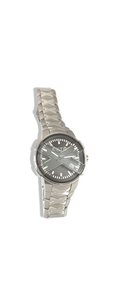 Reloj Análogo Clásico Exté Plateado Esfera Negra-0