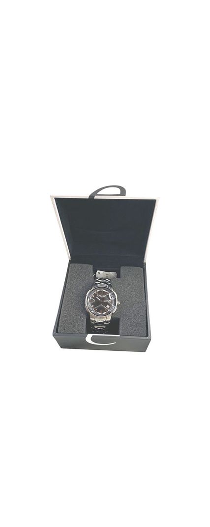 Reloj Análogo Clásico Exté Plateado Esfera Negra-4