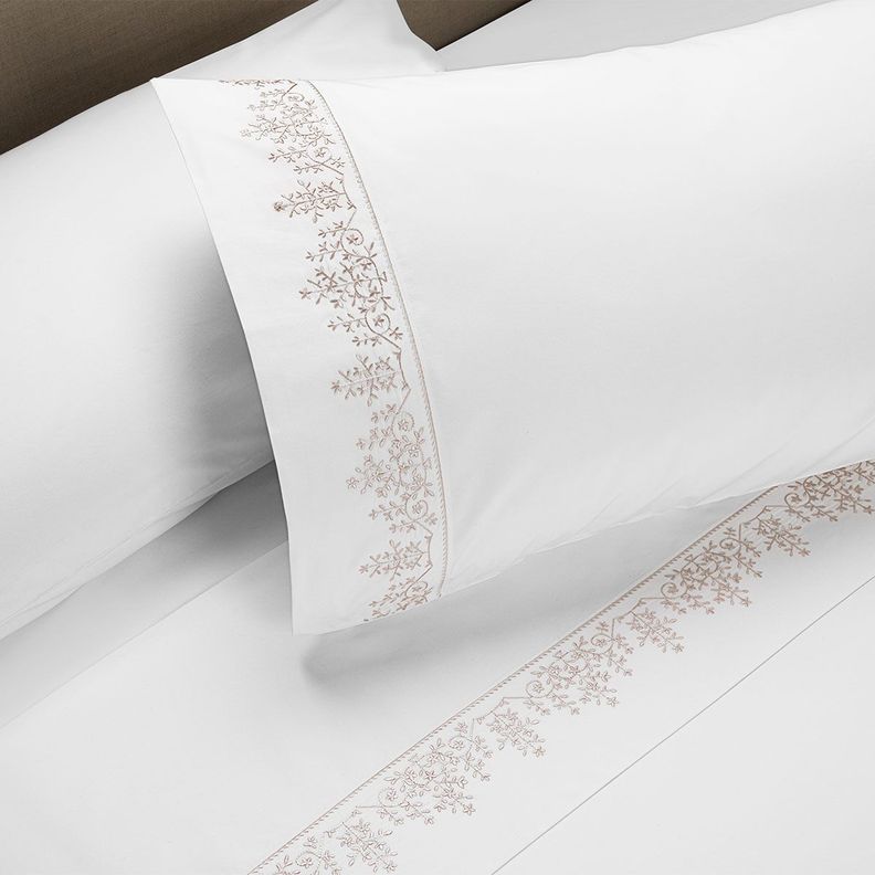 Sábana Rosen 220 Hilos Bordada Floral Blanca 2 Plazas-1