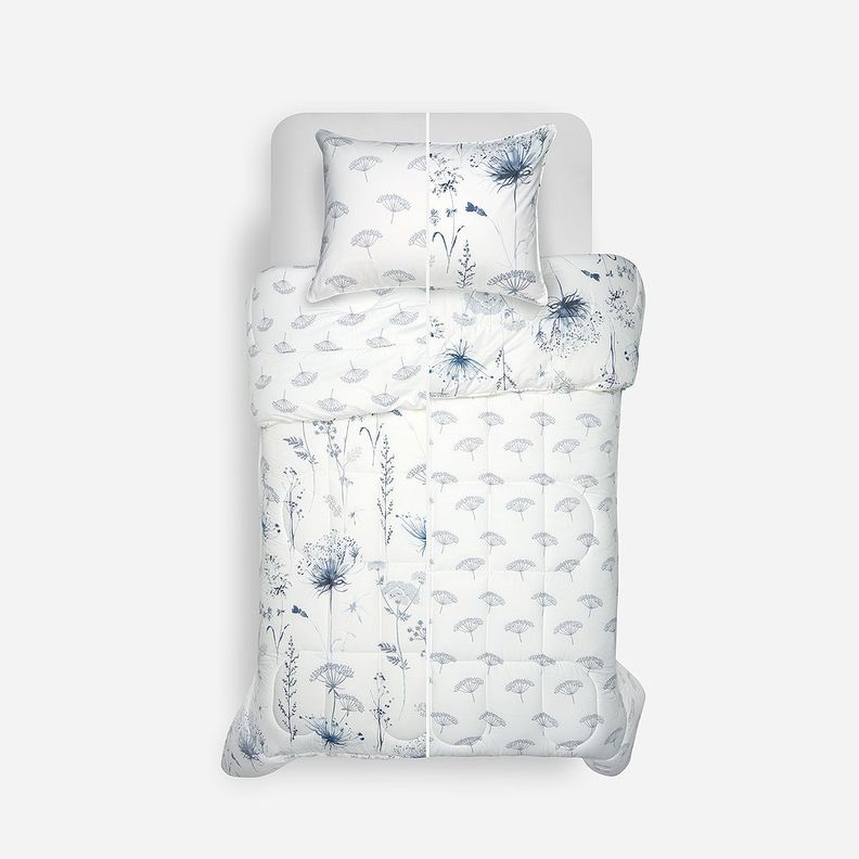Plumón Algodón Reversible Valencia Azul/Blanco 1,5 Plazas-0