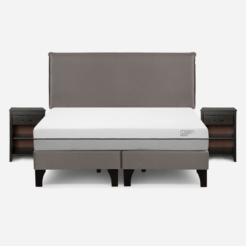 Cama Pratta 2 Plazas Pata Madera BD + Muebles Maurice Gris-0
