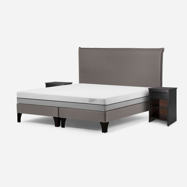 Cama Pratta 2 Plazas Pata Madera BD + Muebles Maurice Gris-1