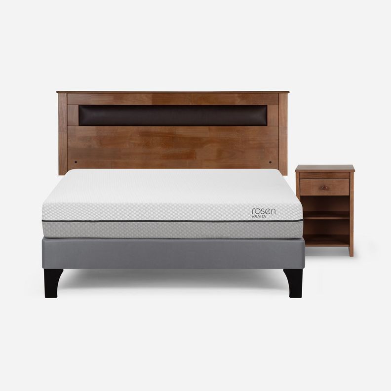 Cama Europea Pratta Full Pata Madera + Respaldo y Velador-0