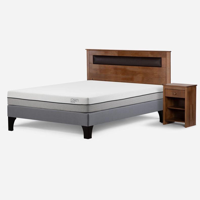 Cama Europea Pratta Full Pata Madera + Respaldo y Velador-1