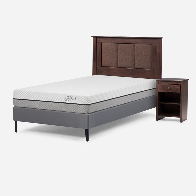 Cama Europea Pratta 1,5 Plazas Pata Acero+Respaldo y Velador-1