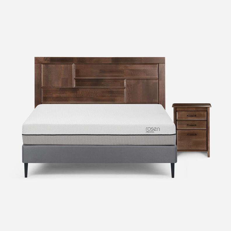 Cama Europea Pratta Full Pata Acero+Respaldo y Velador Dolce-0