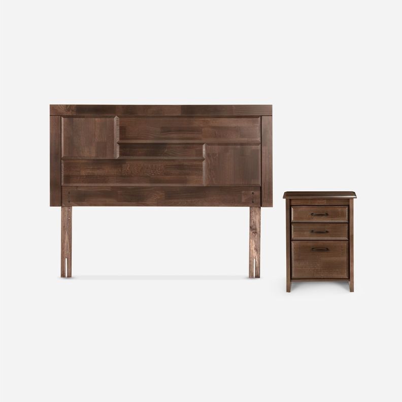 Cama Europea Pratta Full Pata Acero+Respaldo y Velador Dolce-1
