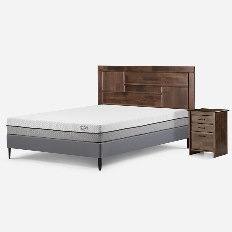 Cama Europea Pratta Full Pata Acero+Respaldo y Velador Dolce-2