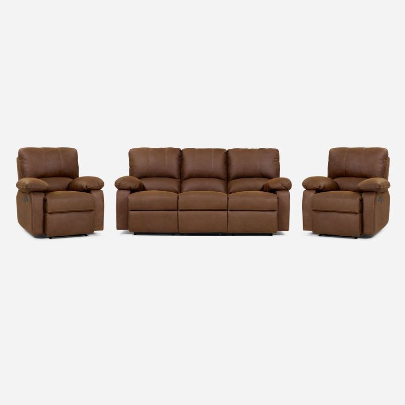 Set Sofá Reclinable 3 Cuerpos + 2 Bergere Archie Tela Café-0