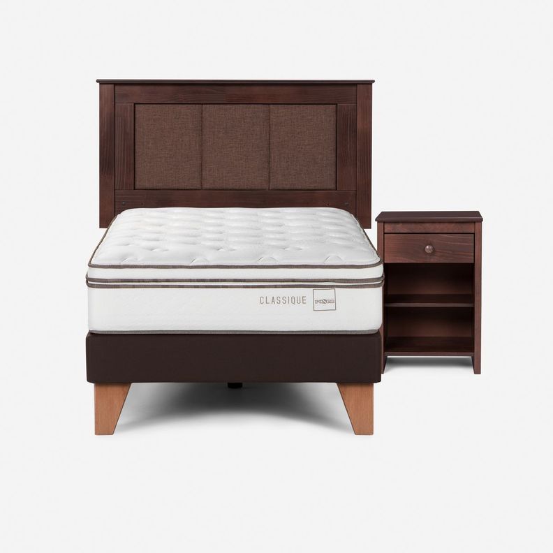 Cama Classique+ 1,5 Plazas + Respaldo Rachel+Velador Ferrara-0
