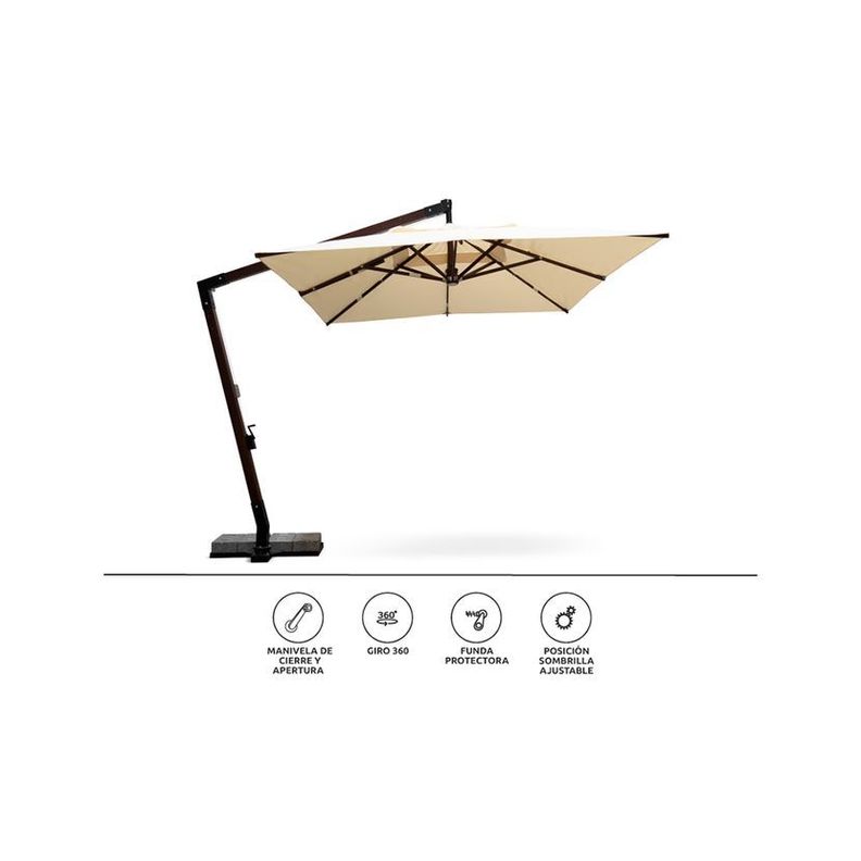 Quitasol Rosen Fibra Vidrio Cuadrado 3X4X8 con Pedestal Café-1