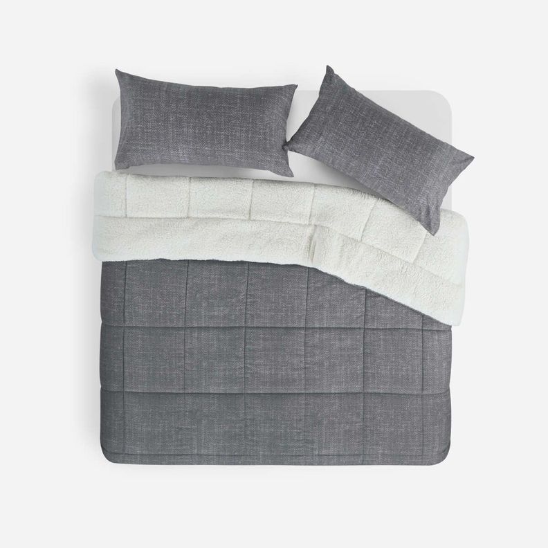 Plumón Alaska Sherpa Liso Gris 1,5 Plazas-0