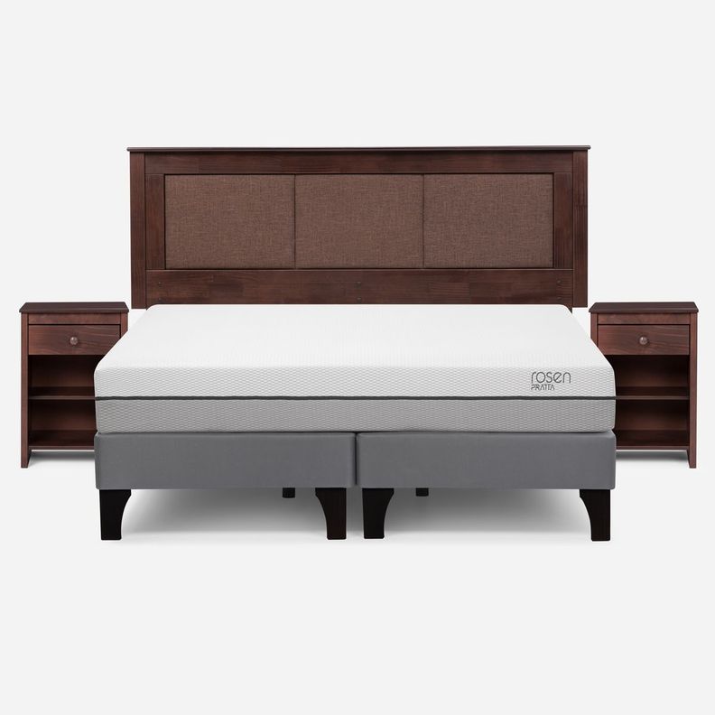 Cama Europea Pratta King Pata Madera + Respaldo y Velador-0