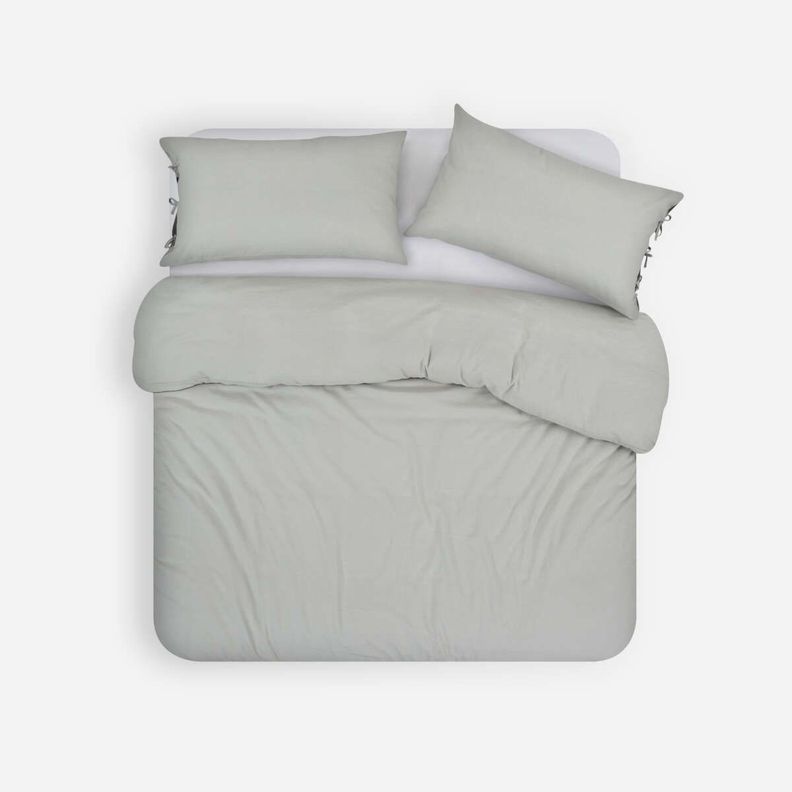 Funda Plumón Lino-Algodón Pure Liso Verde Salvia 1,5 Plazas-0