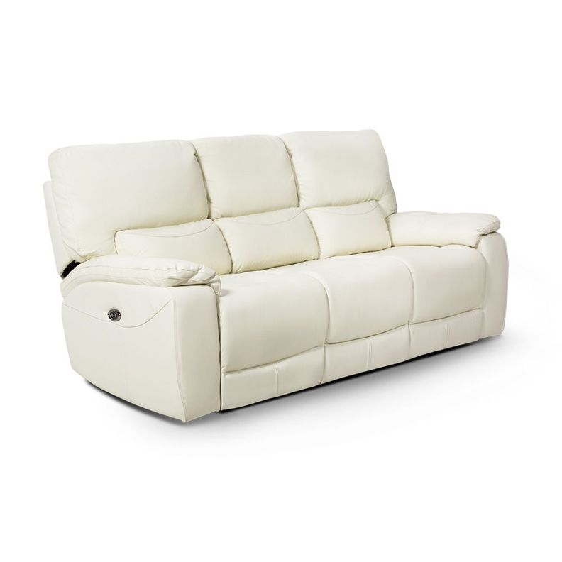 Rosen Sofá Reclinable Poch Cuero 3 Cuerpos Blanco-0
