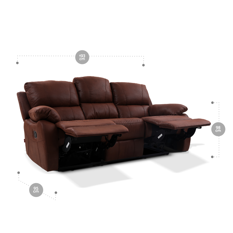 Sofá Reclinable Rosen Orson 3 Cuerpos Tela Manual Brandy-1