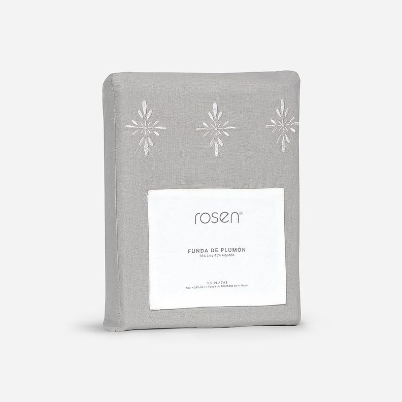 Funda Plumón Lino-Algodón Bordado Osburg Gris 1,5 Plazas-5