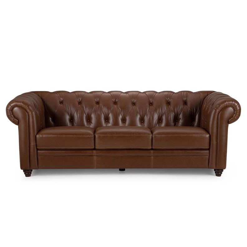 Sofá Rosen Chesterfield 3 Cuerpos Cuero Camel-0