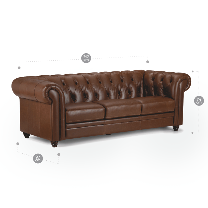 Sofá Rosen Chesterfield 3 Cuerpos Cuero Camel-1