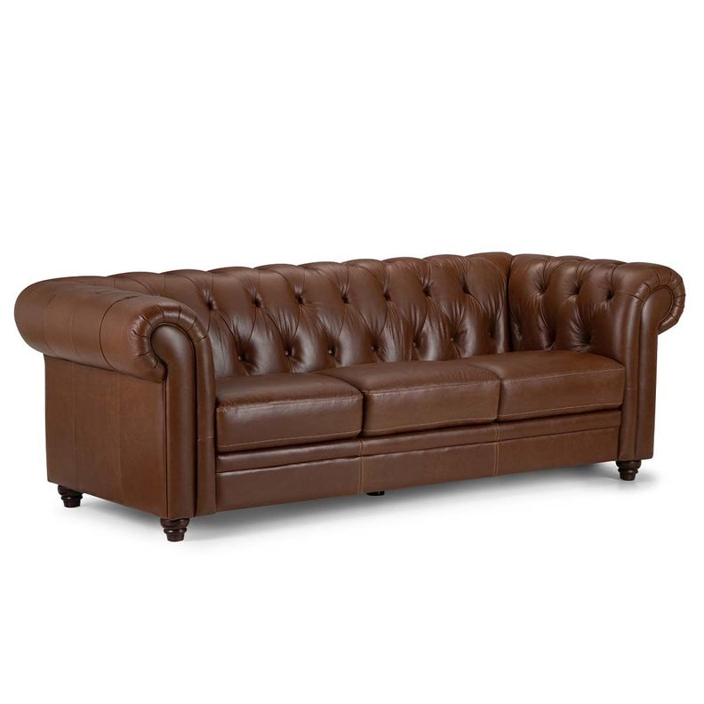Sofá Rosen Chesterfield 3 Cuerpos Cuero Camel-2