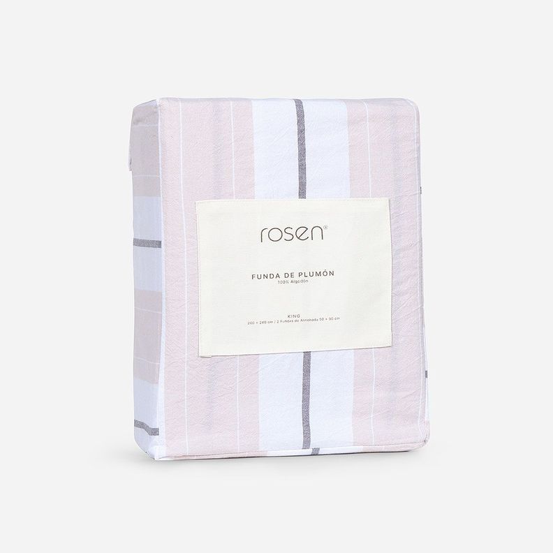 Funda Plumón Algodón Rayas Hanse Rosa Súper King-4