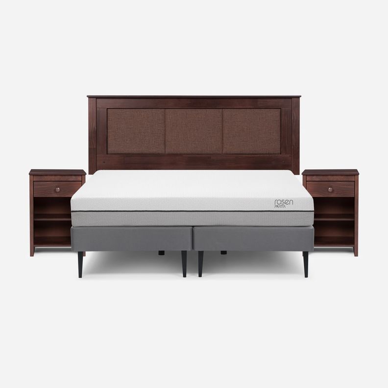 Cama Europea Pratta King Pata Acero + Respaldo y Velador-0